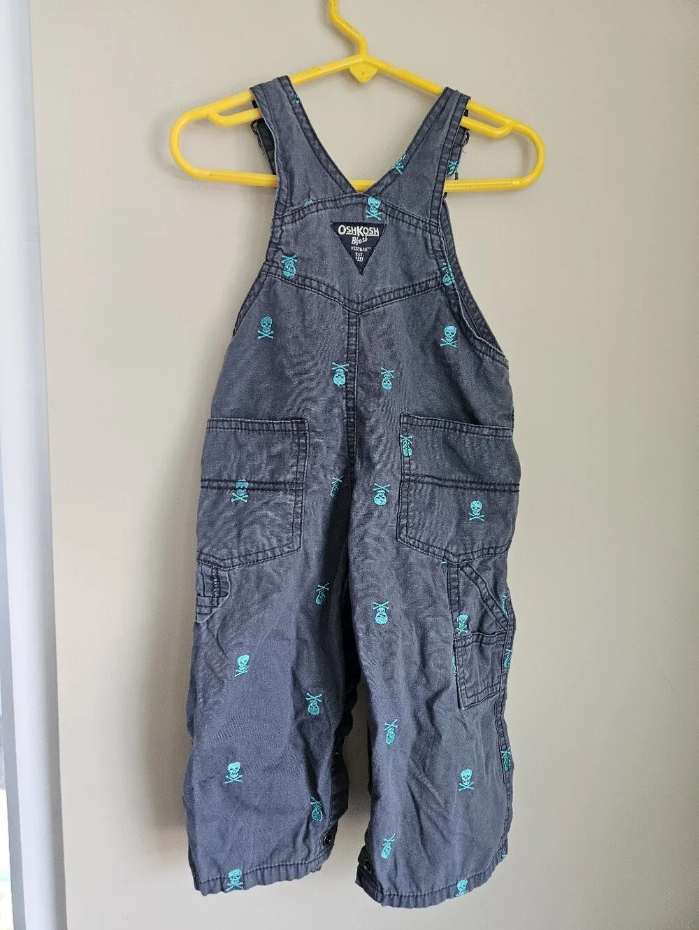 OshKosh B'gosh Gray Overalls with Teal Skull Accents Toddlee Bibs Biker Layer